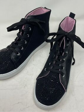 Kensie Girl Black High-Top Sneakers with Pink Lining and Sparkle